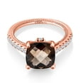 thumbnail image 3 of Gem Stone King 18K Rose Gold Plated Silver Cushion Checkerboard Brown Smoky Quartz and White Created Sapphire Ring for Women (4.12 Cttw, Gemstone Birthstone, Size 9), 3 of 6
