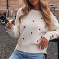 thumbnail image 6 of Smsaxvxz Women's Crew Neck Fall Winter Sweaters Fashion Long Sleeve Heart Embroidery Ribbed Knit Pullover Tops White XL, 6 of 7