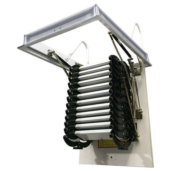 Telescopic Folding Ladder Hidden Black Handrail White Step Aluminum Magnesium Ceiling Installation 70*90CM