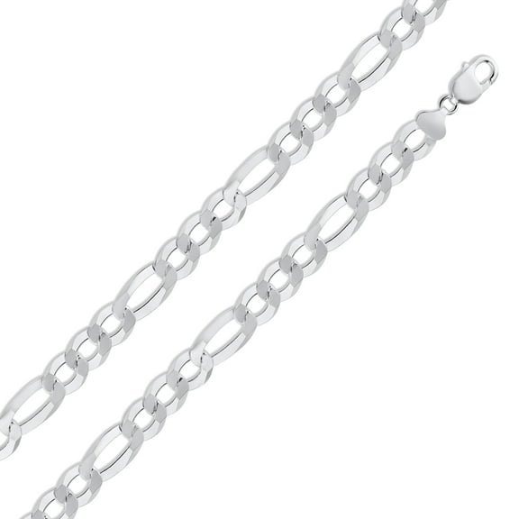 Sterling Silver 925 High Polished Figaro 300 Chain 11.9mm Made in Italy 20" Jewelry Female Unisex