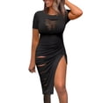 thumbnail image 3 of B91xZ Robes d'Été pour Femmes Été Hiver Robe à Manches Courtes Col Rond Décontractée Ample Plissée à Volants Midi avec Poches, Noir G, 3 of 5