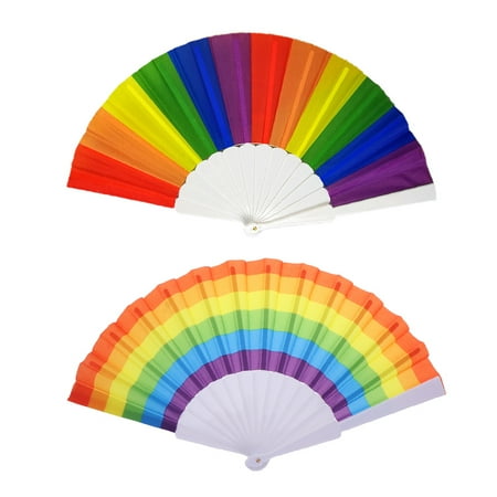 

2pcs 23cm Rainbow Folding Fan Rainbow Fan Folding Fan Handheld Fan for Party