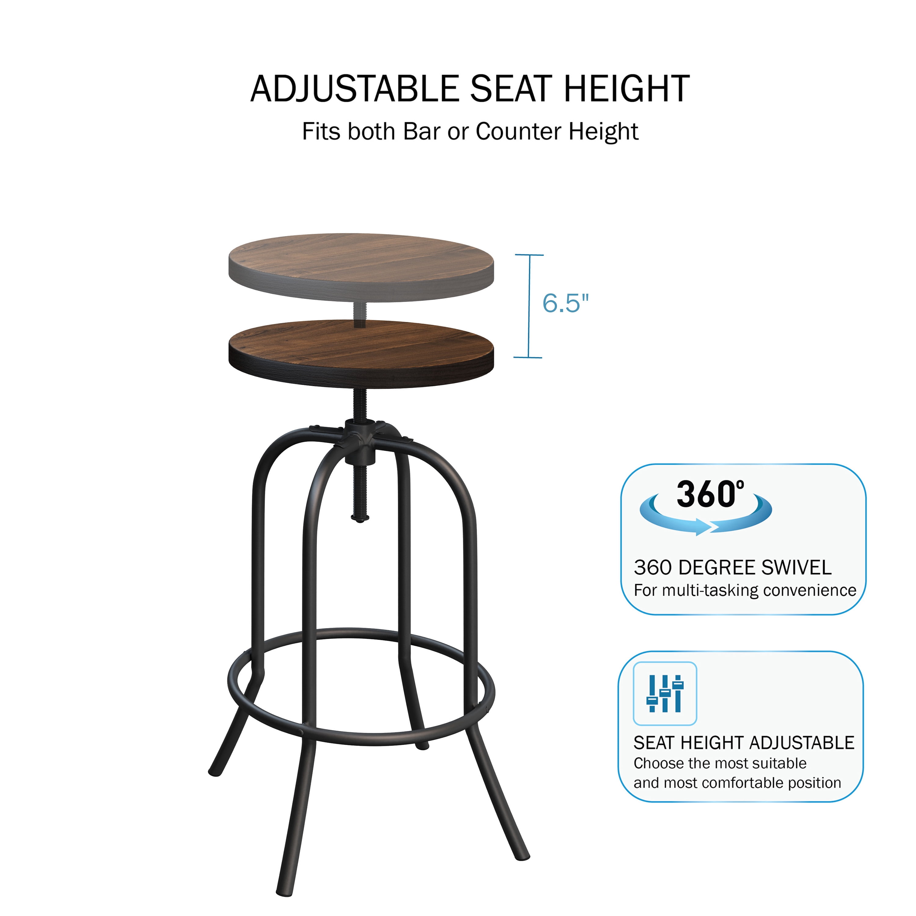Lavish Home Set of 2 Swivel and Adjustable Bar Stools for Bar or Counter