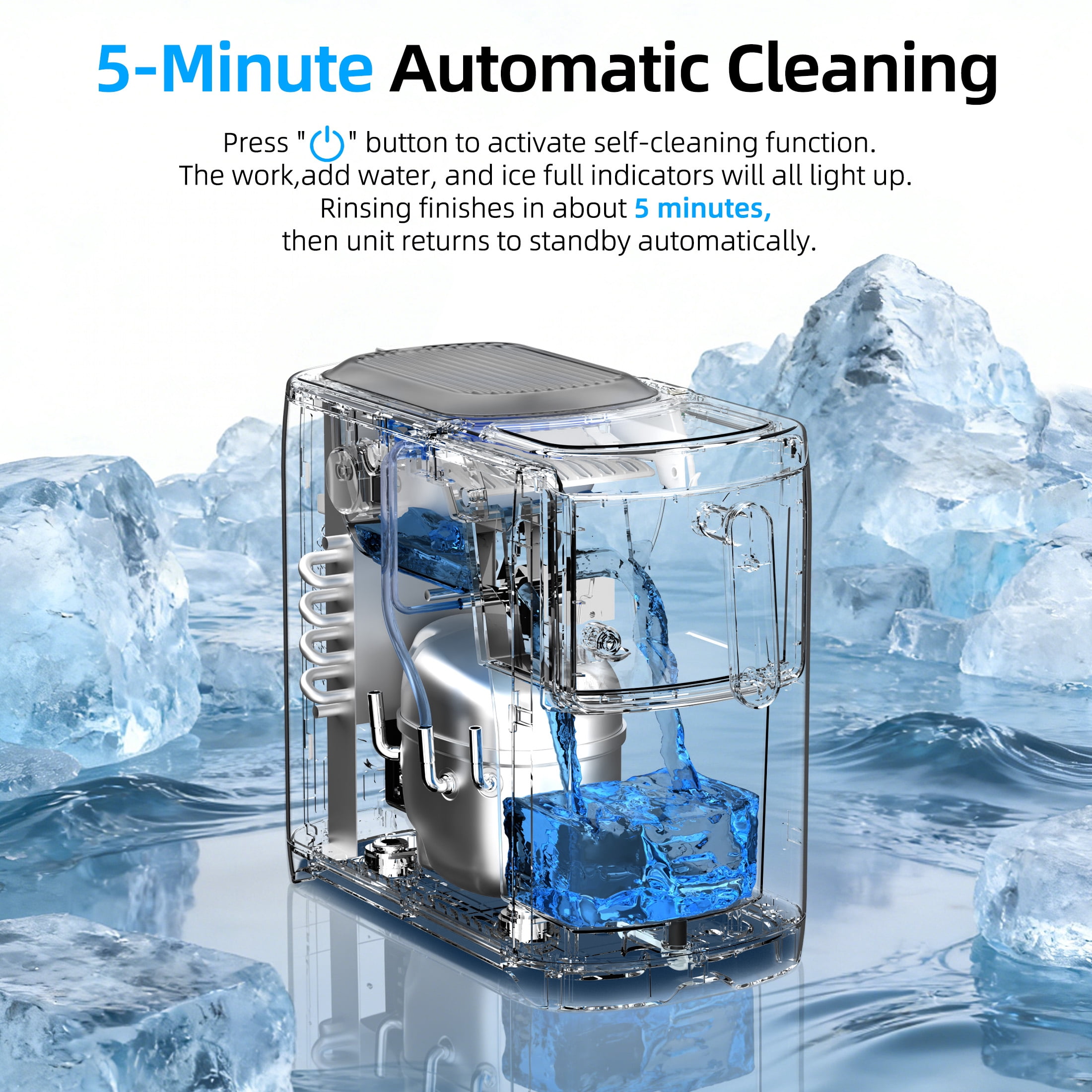 Auseo 18 lbs/24H Countertop Ice Maker Machine,  6 Bullet-Shaped Ice in 6 Min, Auto-Cleaning, Black