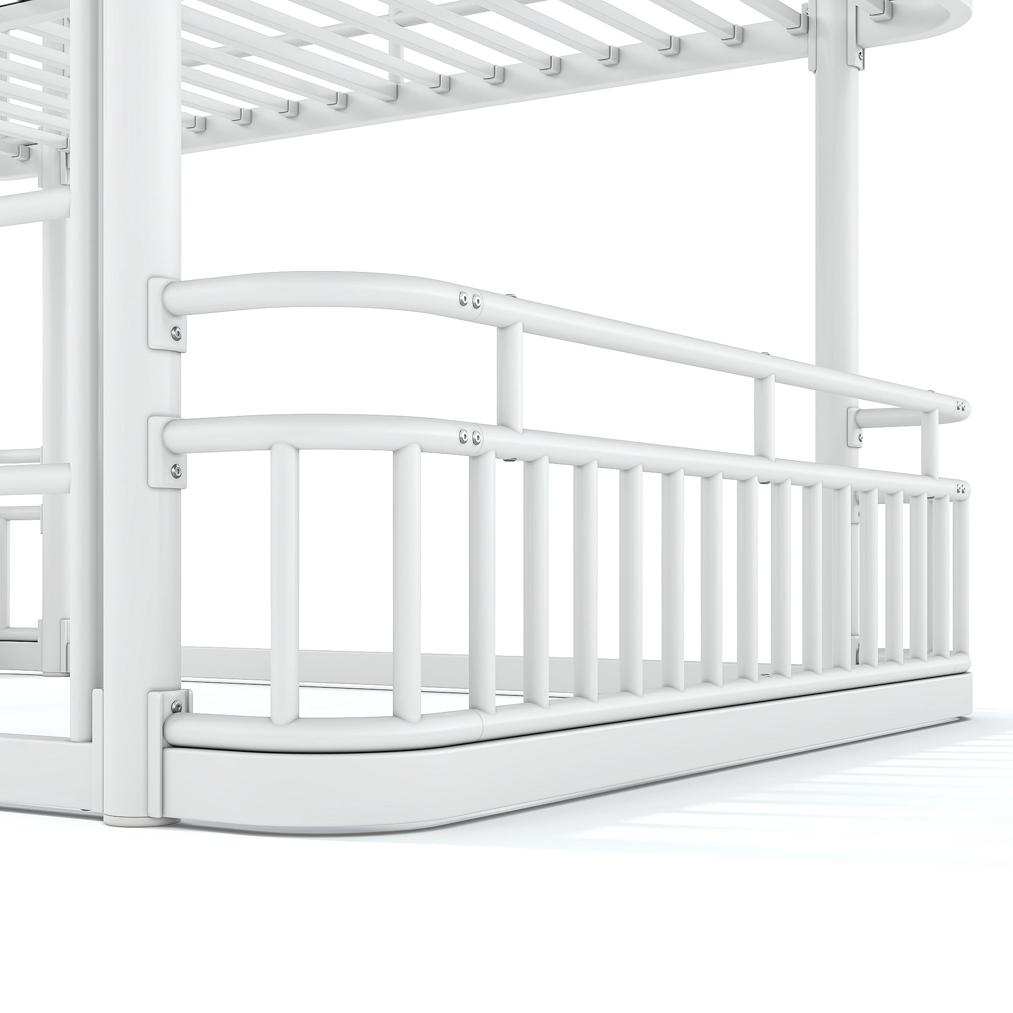 Queen Over Queen Bunk Bed 81.5 Inch, Metal Bed Frame with Ladder and Guardrails for Kids Teens Adults, Sturdy Round Pipe Construction, No Box Spring Needed, White