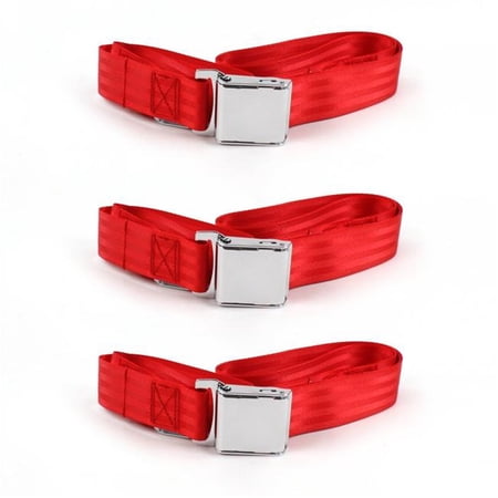 safeTboy Red Lap Bench Seat Belt Kit for 1971-1973 Ford Mustang Airplane 2 Point - 3 Belts