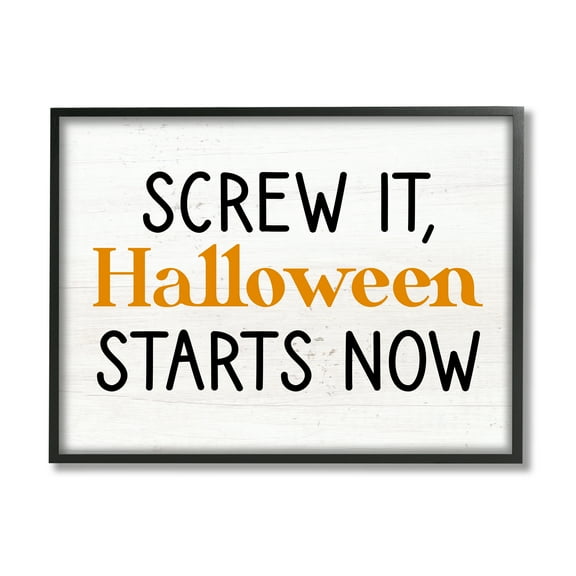 Stupell Industries Halloween Starts Now Phrase Holiday Painting Black Framed Art Print Wall Art, 14 x 11