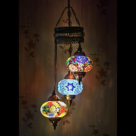 

LaModaHome 35+ Unique Colors 2020 Customizable Chandelier 3 Globes + Free 3 Bulbs Stunning Mosaic Turkish Lamp Moroccan Light US Tiffany Lighting Ceiling Hanging Pendant Fixture Large Hardwired