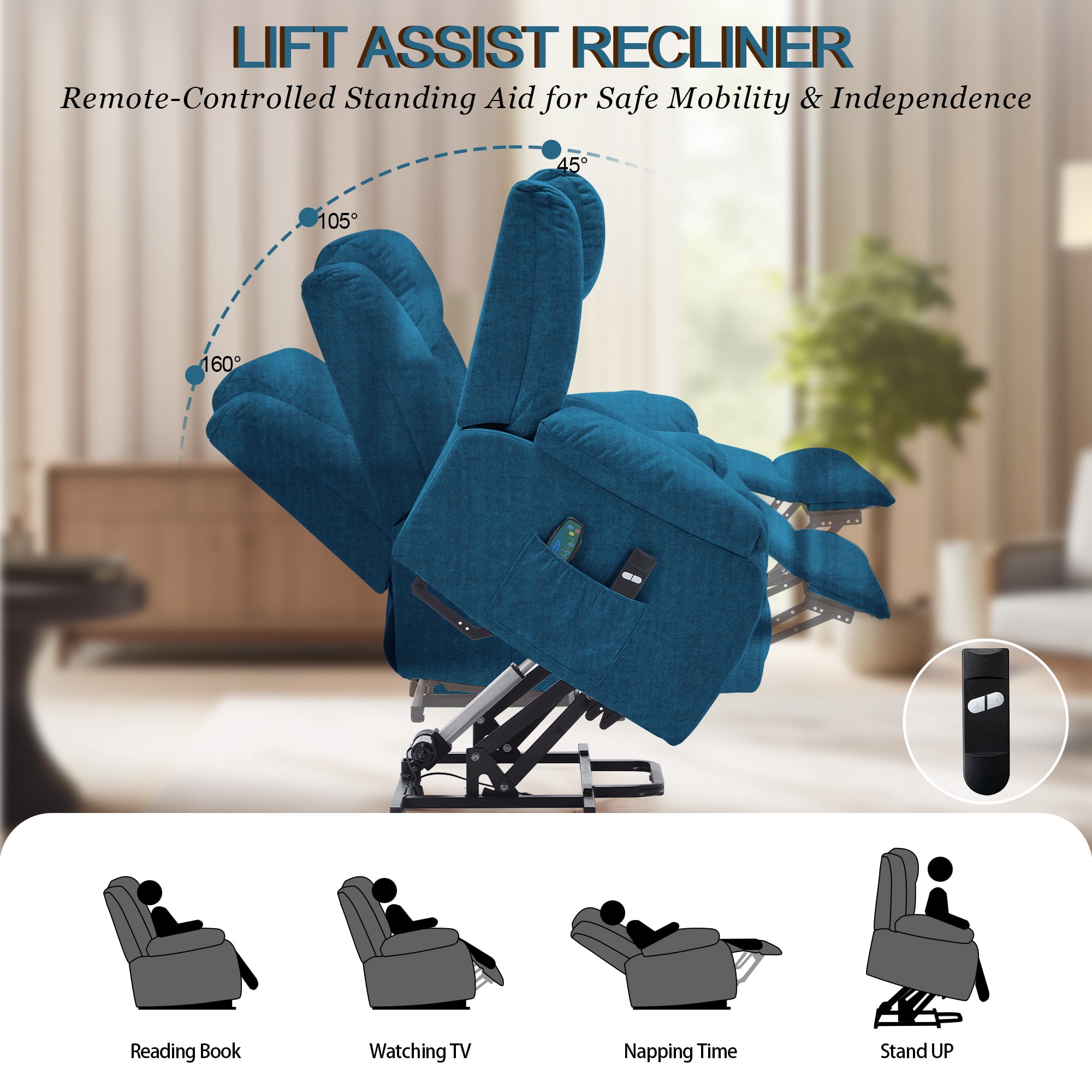 Korser Power Lift Recliner Chair for Elderly with Massage and Heat Oversized for Living Room,Blue