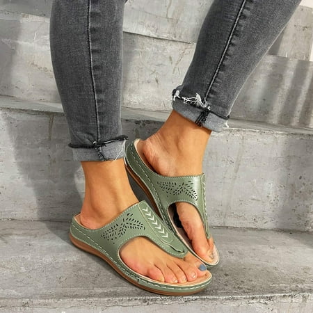 

HIMIWAY Sandals Women Slippers for Women Womens Shoes Wedges Sandalias Hollow Out Solid Flip Flops Breathable Slippers Green 38