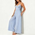 thumbnail image 4 of Aimik Striped Jumpsuits for Women Casual Sleeveless Spaghetti Strap Wide Leg Jumpsuits Summer Fashion Womens Jumpsuit for Vacation, 4 of 6