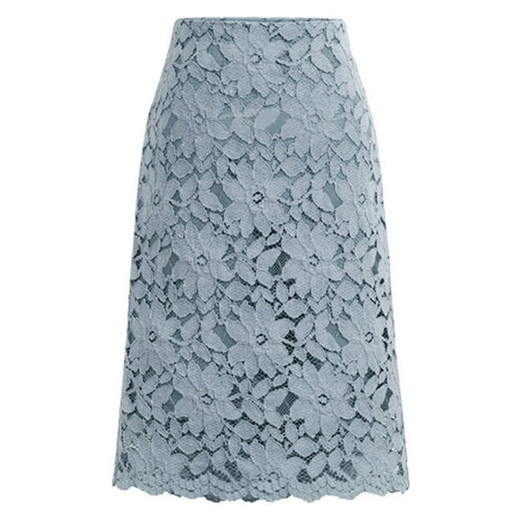 Women Lace Skirt A-Line Hollow Out Fitness SKirt Knee Length Plus SIze Skirt Sky Blue XXXXXXL