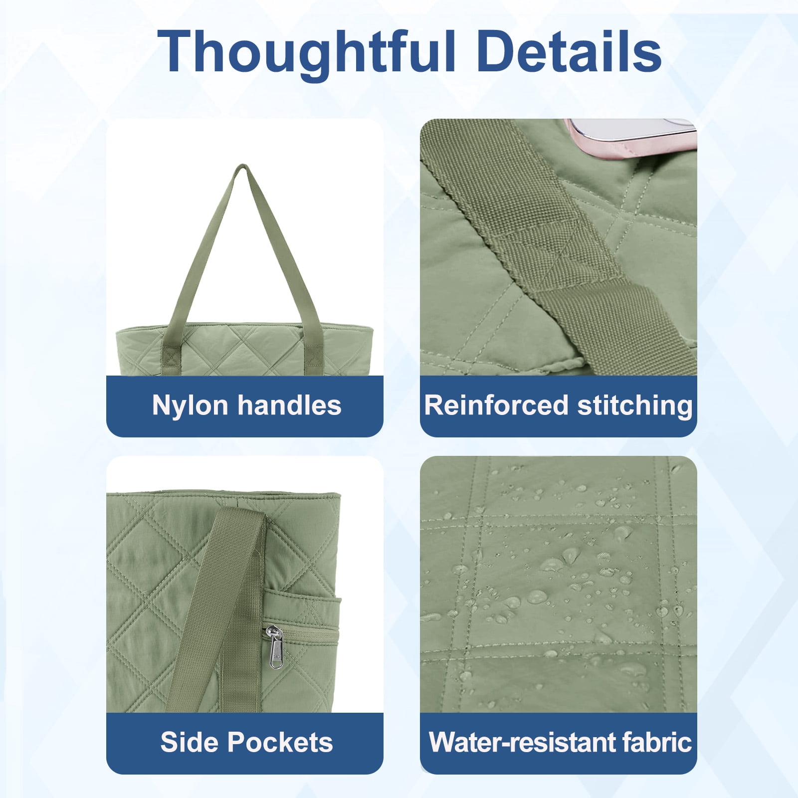 Gynky Tote Bag for Women Travel Bags Quilted Carry On Shoulder Bag for Travel Gym Weekend, Green