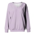 thumbnail image 7 of Kagetolytai Womens Tops Womens Casual V Neck Sweatshirt Loose Soft Long Sleeve Pullover Tops Solid Shirts With Side Pockets Plus Size Tops for Women Light Purple S, 7 of 7