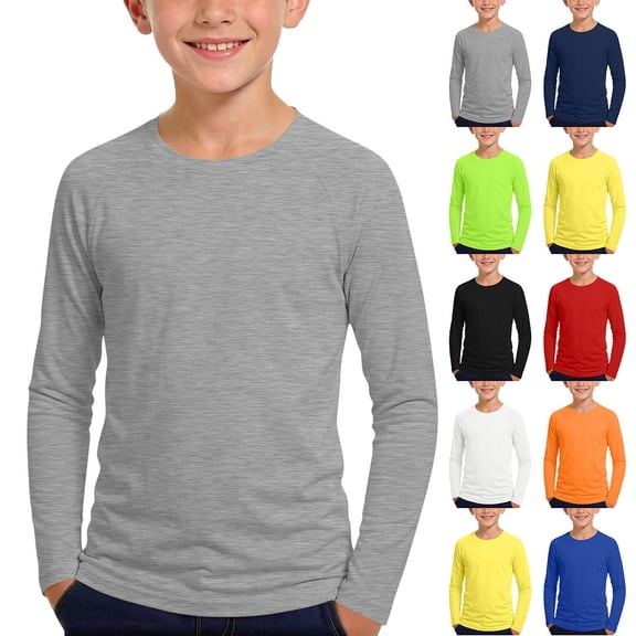 HAOTAGS Boys Rash Guard(5-14) Long Sleeve Outdoor Sport Shirts Lightweight Quick Dry Sun Protection Shirts Gray Size 7-8Years
