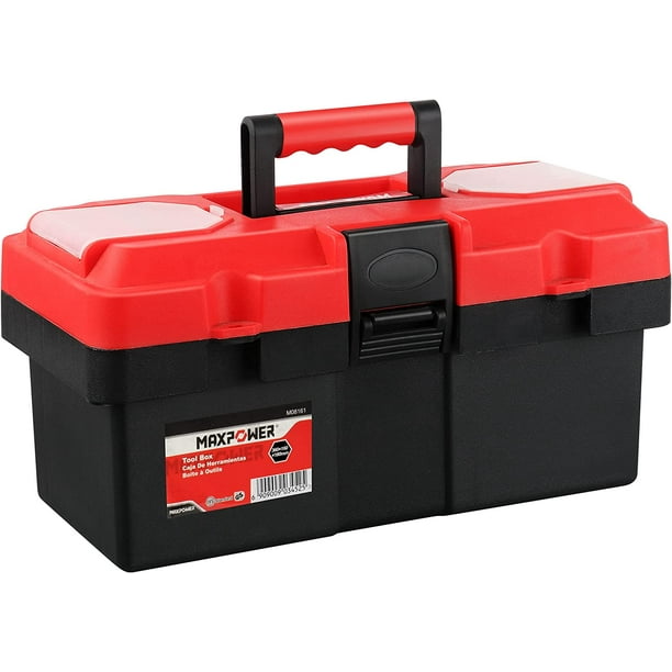 Empty Tool Box with Removable Compartment and Double Lock Storage Box  (36x16x18cm Red) 