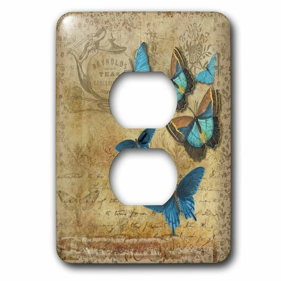 3dRose, Image of Six Blue Butterflies On Antique Paper, 2 plug outlet cover