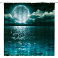 thumbnail image 2 of Moon Shower Curtain Full Moon Over Sea Ocean Clouds Planet Star Sky Dreamy Night Scene Black Green Gray Bathroom Curtains Decor Polyester Fabric Include Hooks,(70" Wx84 H), 2 of 3
