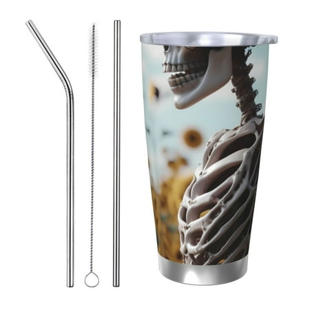 

Logiee Sunflower Butterfly Skull Print 20OZ Car Cup with Lid Stainless Steel Vacuum Insulated Double Wall Travel Tumbler Durable Insulated Coffee Mug Thermal Cup with Straw-Straw Three-piece Set