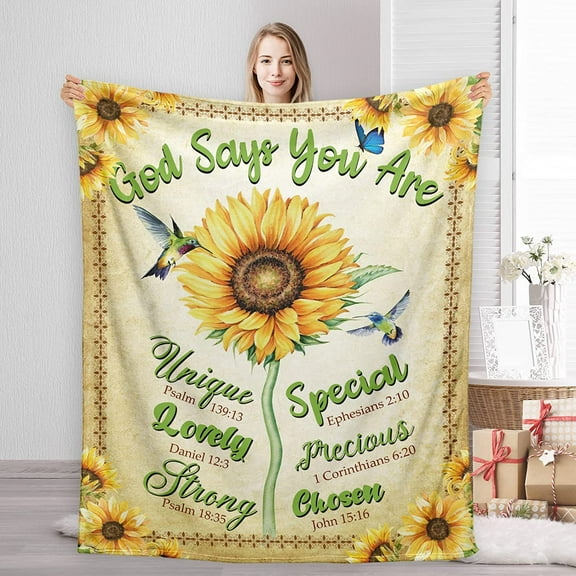 Sunflower Blanket Sunflower Gifts for Women, God Says You are Religious Blanket for Christian Couch Bed, Inspirational Scripture Soft Throw Blankets for Godmother Adults Kids, 50" ×40"