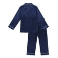 thumbnail image 4 of iEFiEL Unisex Kids Boys Girls Silk Pajamas Outfit Long Sleeve Tops with Pants Set Sleepwear Navy Blue 10-12, 4 of 7