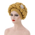 thumbnail image 1 of Fashion Women Beading Braid Hat Muslim Ruffle Cancer Wrap Cap Sleep Caps Satin Lined Hair Bonnets, 1 of 3