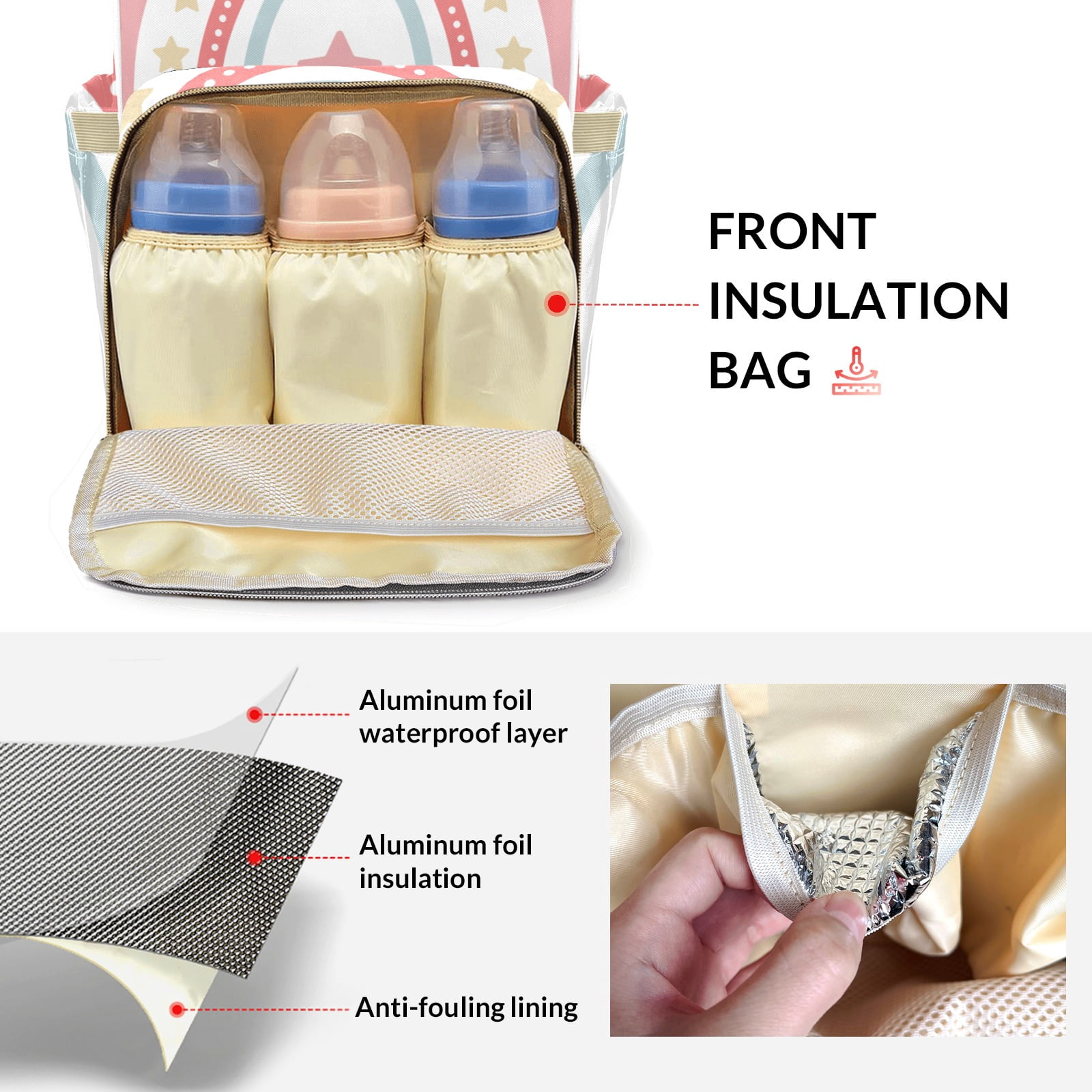 Rainbow Diaper Backpack – Large Capacity, Insulated Baby Bottle Pocket, Multifunctional Mommy Bag for Boys & Girls