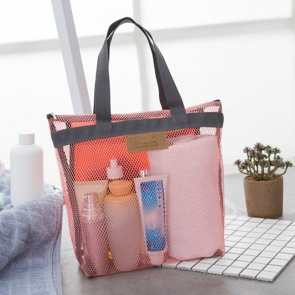 AMERTEER Zip Mesh Beach Swimming Tote Travel Toiletry Storage Bag Bathing Wash Handbag