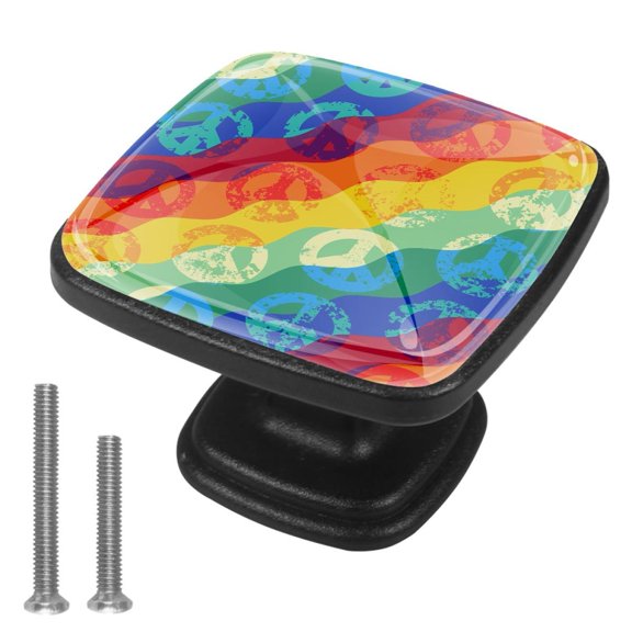 4 Pcs Cabinet Handle Drawer Pulls Rainbow Watermark Knobs with Screws Square Furniture Office Cabinet Knob Decoration