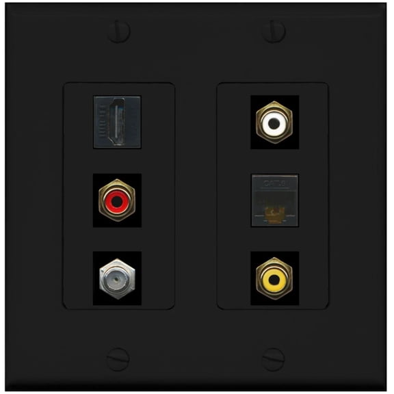 Ultra Spec Cables 1 Port HDMI Cat6 Coax Composite RCA Wall Plate 2 Gang Black