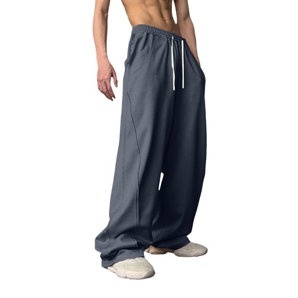 Pantalones de chándal unisex retro de cintura alta y pierna ancha: pantalones holgados rectos de estilo hiphop, cintura elástica con cordón, tejido de poliéster