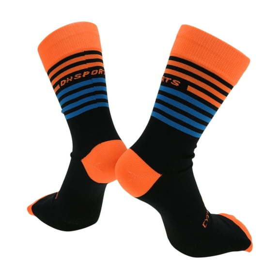Unique Bargains Cycling Socks Sweat-Absorbent Anti-Odor Anti-Friction Outdoor Bike Socks Orange Blue Nylon Size l Neutral and Universal 1 Pair Two-Tone Stripes