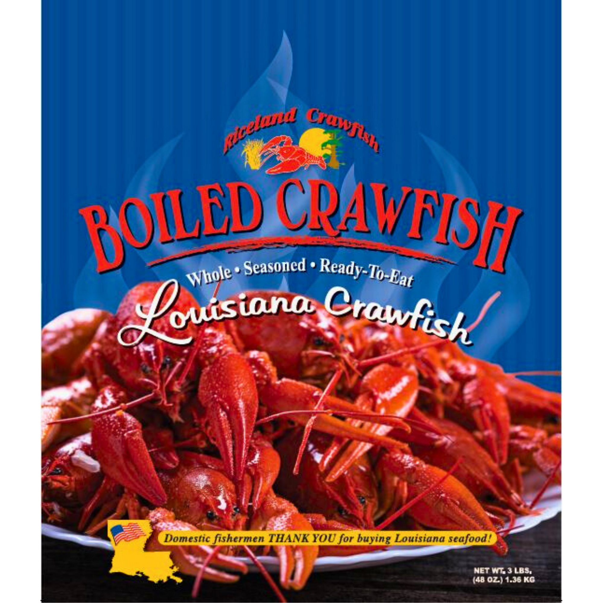 Riceland Crawfish Whole Cooked "Boiled" Crawfish, Frozen, 3lb. Contains Shellfish