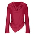 thumbnail image 5 of YHAJDS Womens T Shirt Asymmetric Slim Long Sleeve Solid Color Round Neck Top, 5 of 5