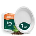 thumbnail image 3 of Stack Man 100% Compostable Small Paper Plates 7 Inch Heavy-Duty [125-Pack] Eco-Friendly White Bagasse Disposable Dessert Cake Plates - 7" Biodegradable Plate (BPI-Certified) (PFAS-Free), 3 of 4