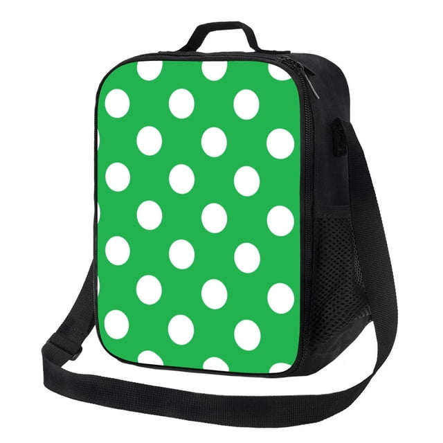 Fotbe Green And White Polka Dot Lonchera Bolsa de Almuerzo para Hombres y Mujeres, Lonchera de Gran Capacidad, Bolsa de Almuerzo Reutilizable, Bolsa Térmica Aislante