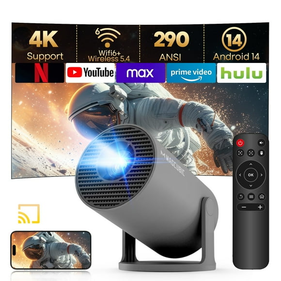 Magcubic Proyector 4K 1080P Soporte con WiFi y Bluetooth, Mini proyector portátil, Cine en casa giratorio 180°, Compatible para Laptop, PC, Smartphone, HY300 Pro Nuevo Actualizado