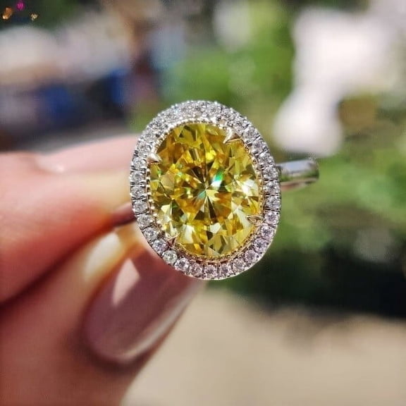 Gems Jewels 2 Ct Oval Cut Citrine Wedding Engagement 14K White Gold Plated 925 Sterling Silver For Women's -7.5