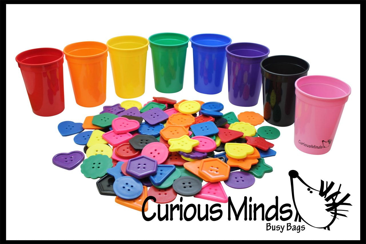 8 Color Sorting Cups & Buttons for Preschool and Early Childhood Education Color learning toy