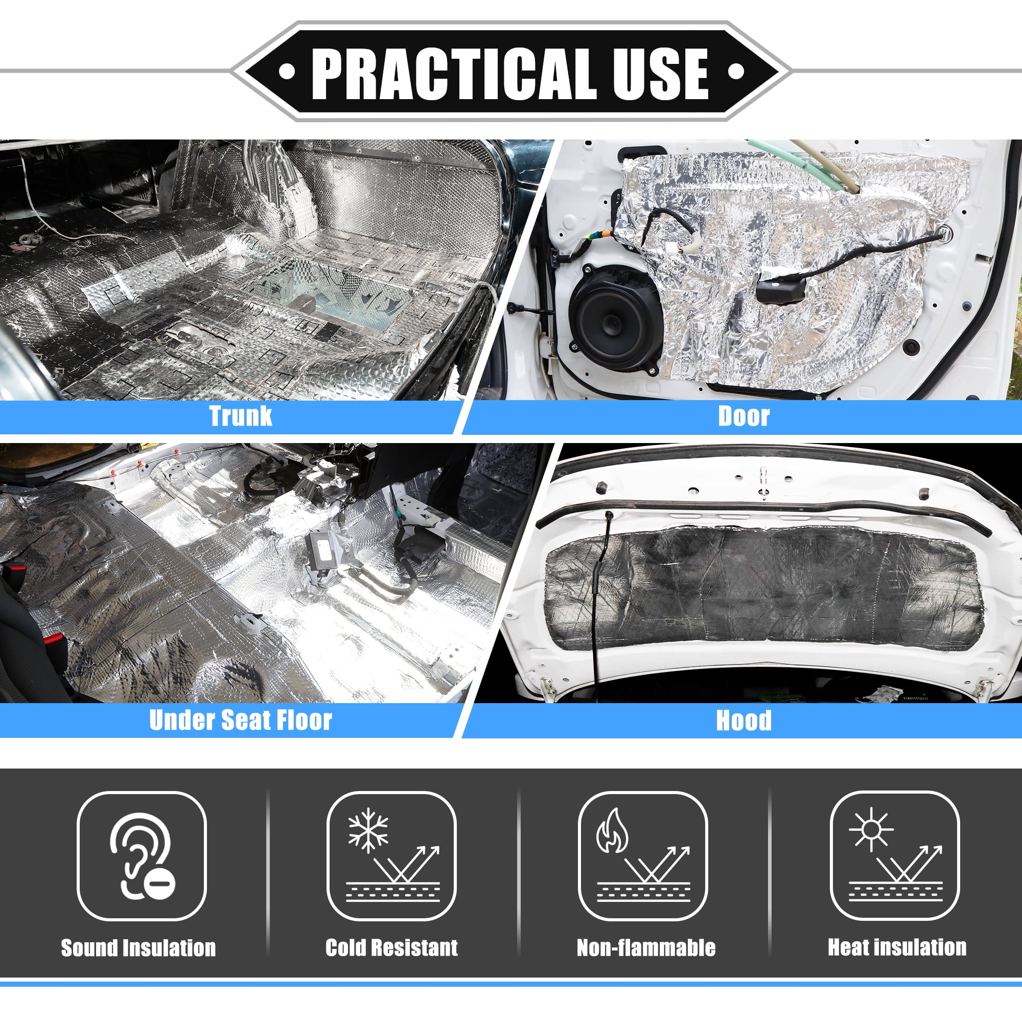 Unique Bargains car  Deadening Mat 157mil 4mm 18sqft Heat Insulation Pad Universal Self Adhesive Aluminum Foil Foam