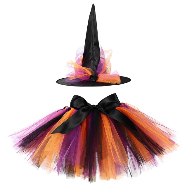 KAKOWELY 1 juego de ropa de Halloween para niños, sombrero de bruja, falda, disfraz para fiesta y actuación
