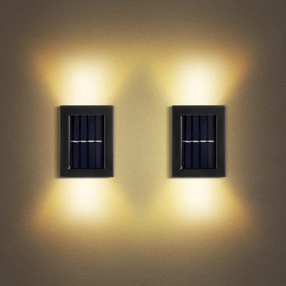 HESHENG Solar Wall Lights Up Down LED Lamps 2 Pack , Waterproof Outdoor Lights for House, Exterior Light Fixture Small, Lampara LED De Pared for Patio, Doors, Fence etc (Warm White)