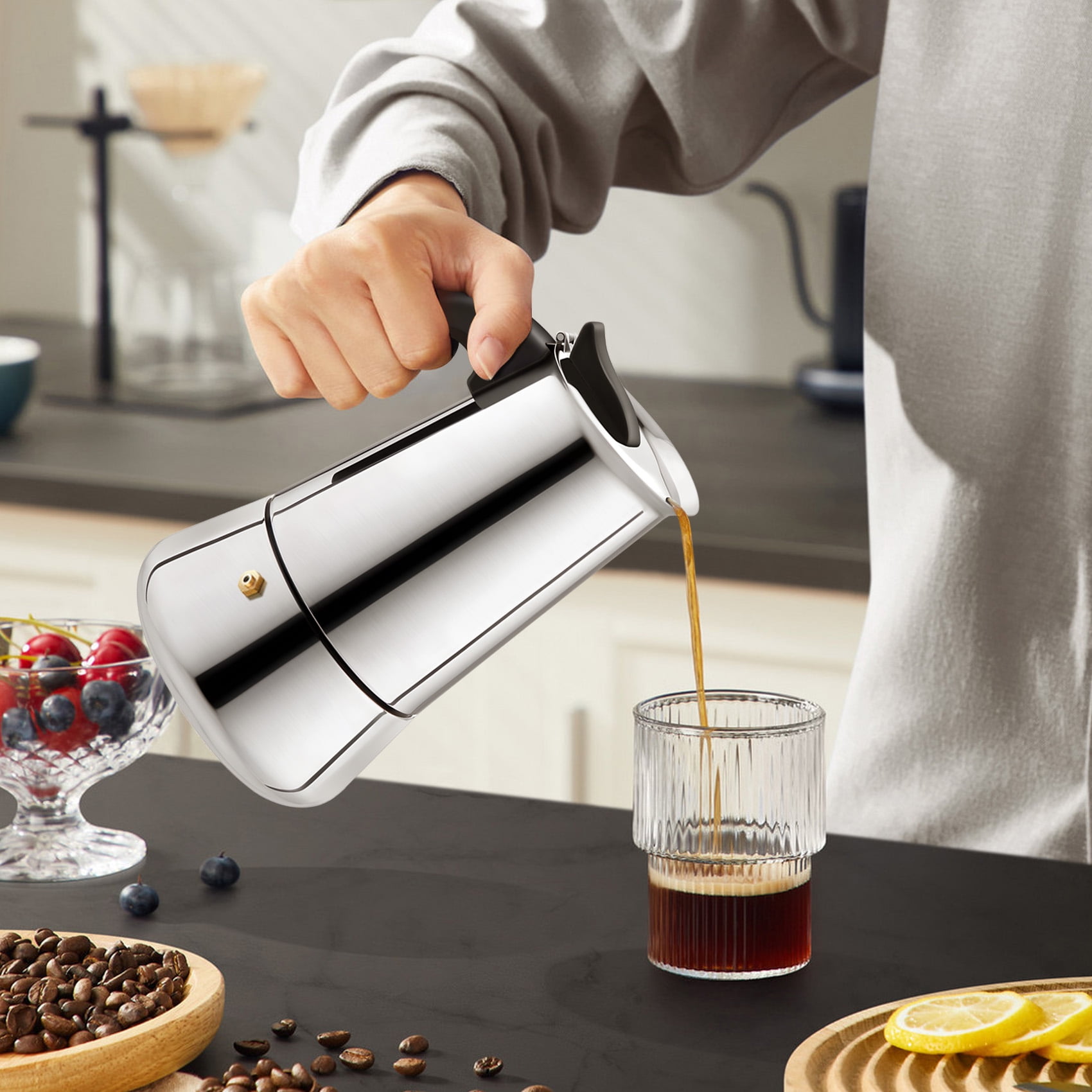 Yosoo Coffee Maker, Stainless Steel Moka Coffee Pot Stovetop Latte Maker  Percolator Stove Top Filter Coffee Maker Pot Easy Clean (100ML 2 Cup)