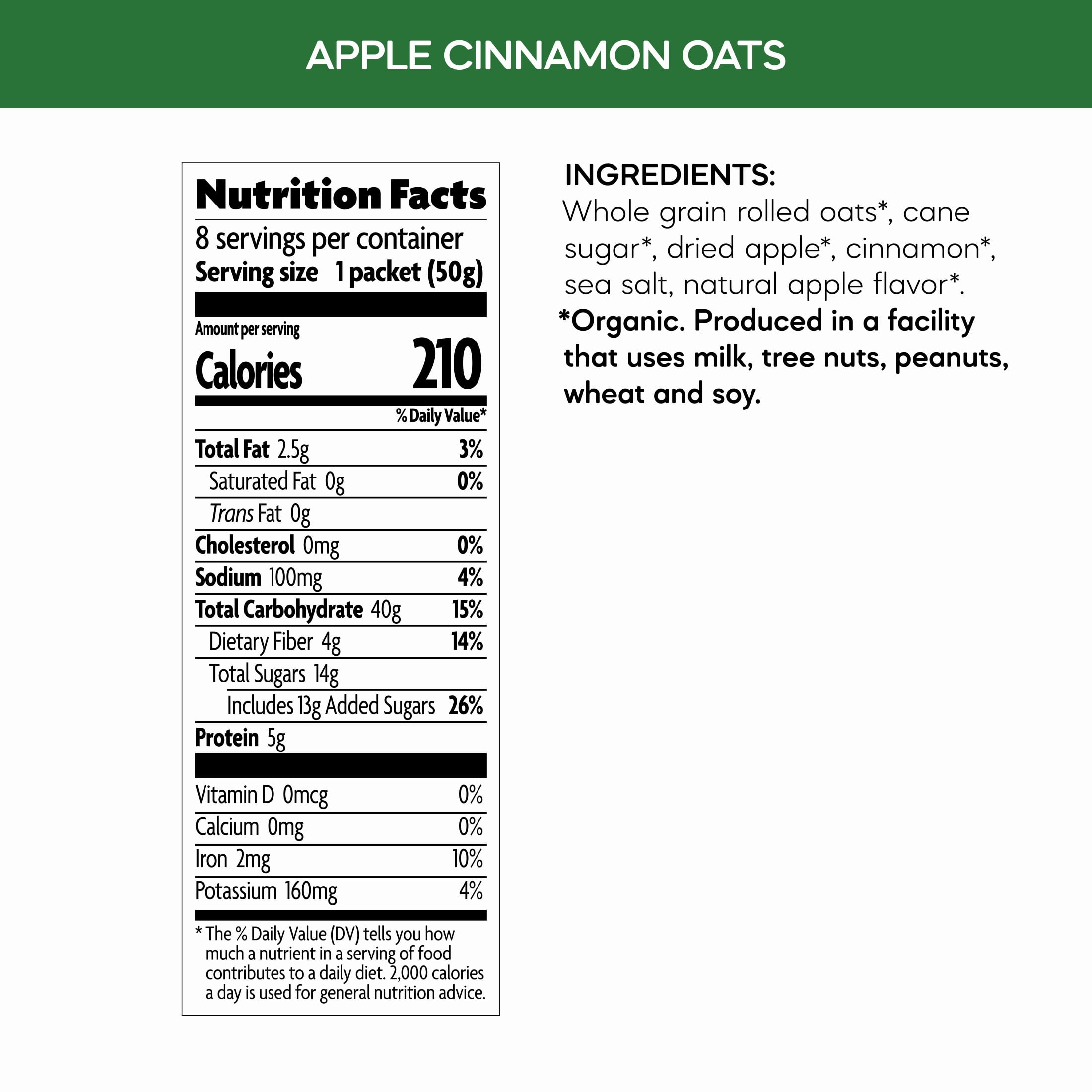 Nature's Path Organic Oatmeal, Apple Cinnamon Instant, 14oz Box