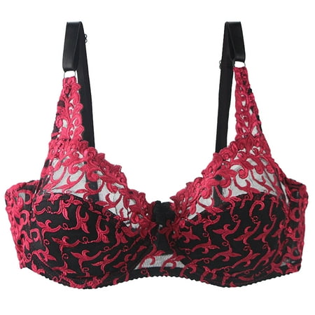 

Women Lace Push Up Bras Wirefree Floral Printed Plus Size Underwear Bra Hook Adjustable Strap Bralettes For Women Thin Breathable Minimizer Bra Plus Size Everyday Bra Red3 38D