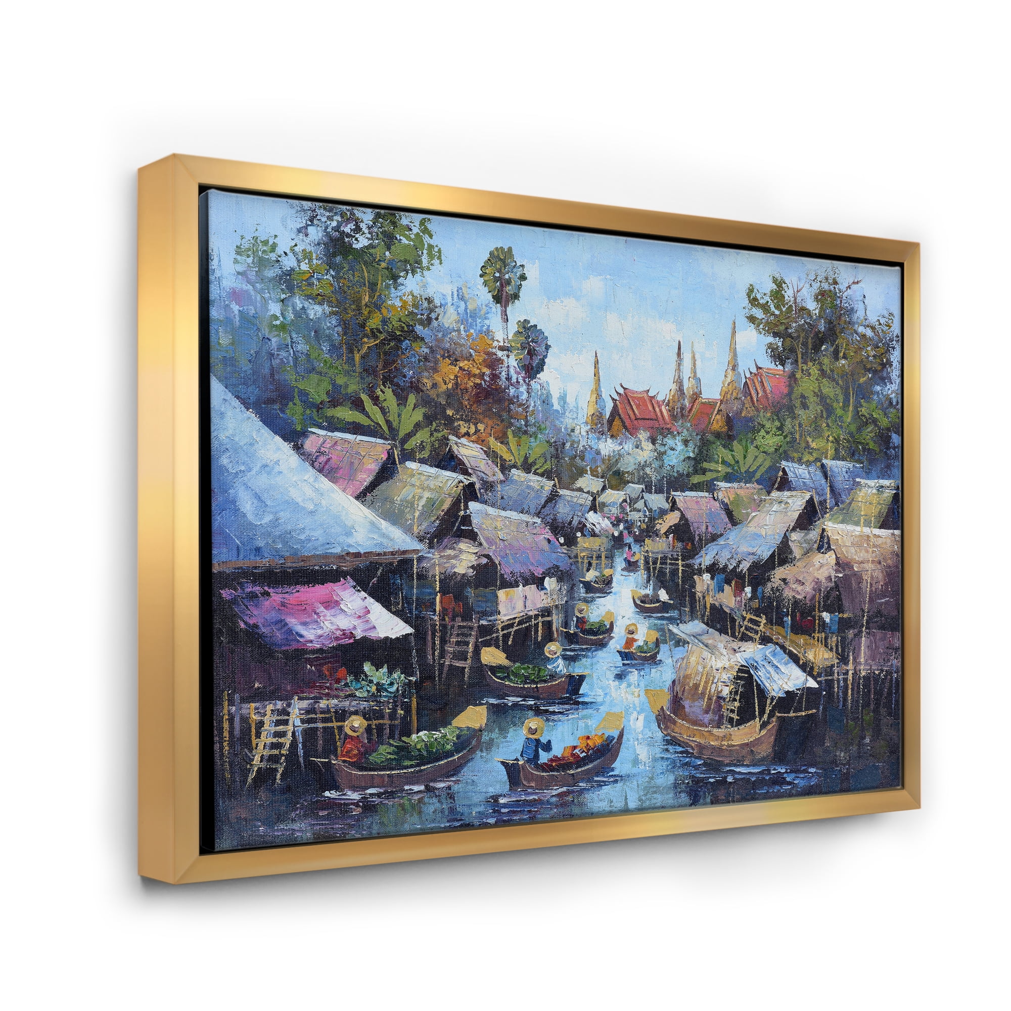 Designart 'Ancient Waterside Life I' Traditional Framed Canvas Wall Art Print