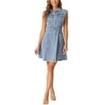 thumbnail image 2 of INSPIRE CHIC Denim Tank Dress for Women's Button Down Lapel Belted A-line Dresses, 2 of 5
