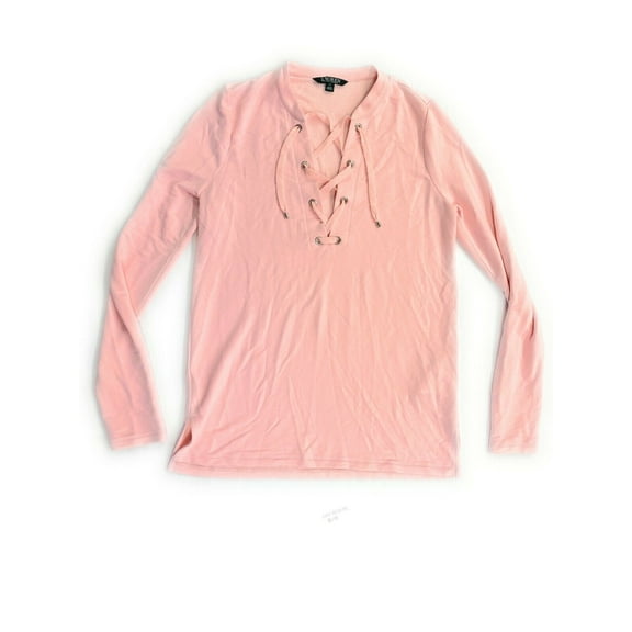 Women's Polo Ralph Lauren Lace up Long Sleeve Sweater, Pink, Medium