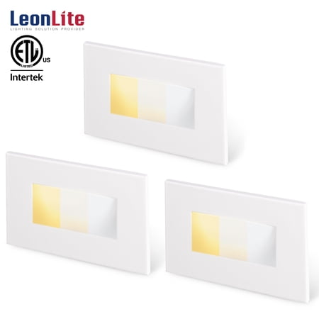 LEONLITE 3 Pack 3CCT LED Step Lights  120V Dimmable Stair Lights Indoor Outdoor Ultra Bright  Aluminum  3K/4K/5K Selectable for Modern Patio Deck Steps  White