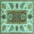thumbnail image 1 of Ahgly Company Machine Washable Indoor Square Abstract Turquoise Blue Modern Area Rugs, 3' Square, 1 of 4